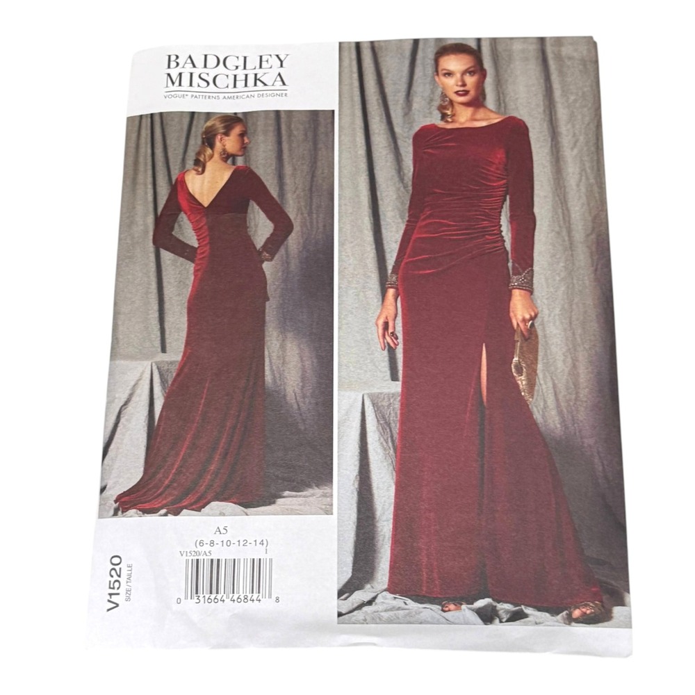 Vogue V1520 Sewing Pattern Badgley Mischka Evening Gown Size 6-14 Uncut